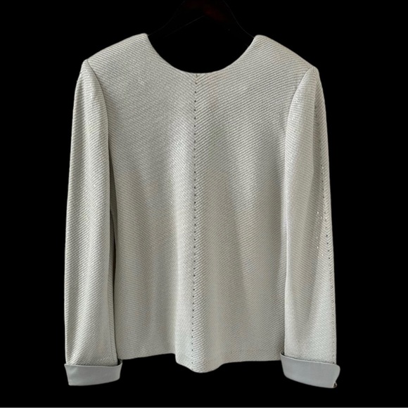 St. John Light Blue Crystal and Paillette Long Sleeve French Cuff Knit Top - Picture 4 of 9